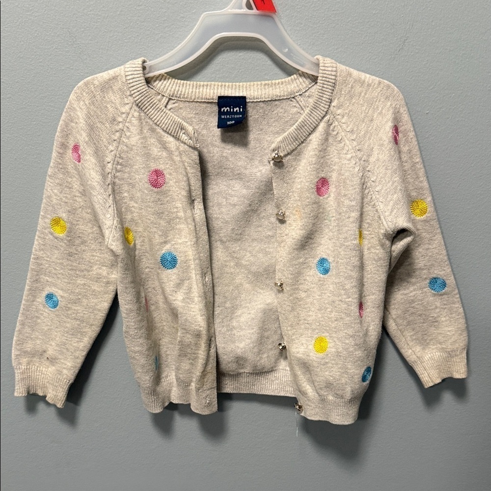 Kids Polka Dot Cardigan - Gray with Multicolor Dots